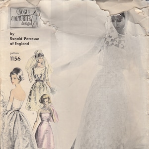 60s Designer Wedding Gown, Veil, Bolero & Petticoat Pattern Vogue 1156 Size 10
