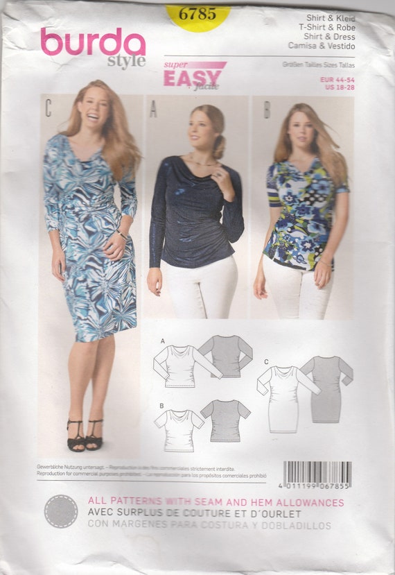 Draped Shirt Or Dress Pattern Burda 6785 Sizes 18 28 Uncut Etsy