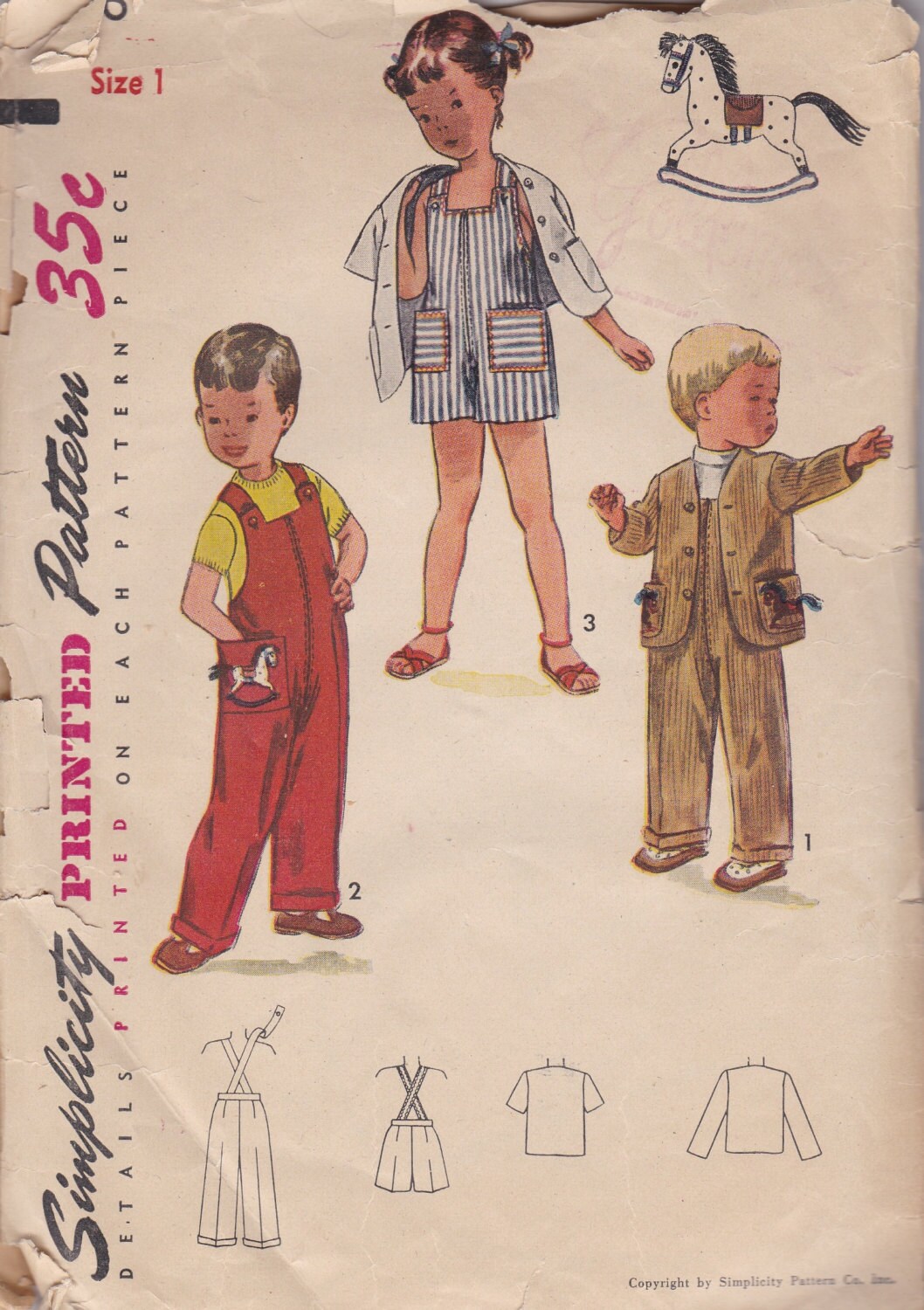 1950s Child's Vintage Overalls & Jacket Pattern Simplicity Etsy