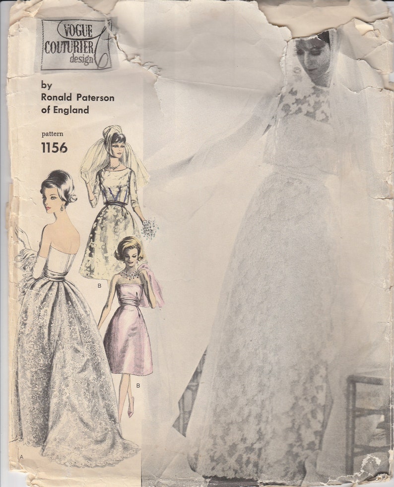 60s Designer Wedding Gown Veil Bolero /& Petticoat Pattern Vogue 1156 Size 10
