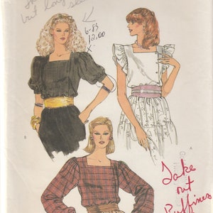 Square Neckline 80s Blouse Pattern Vogue 8240 Size 12