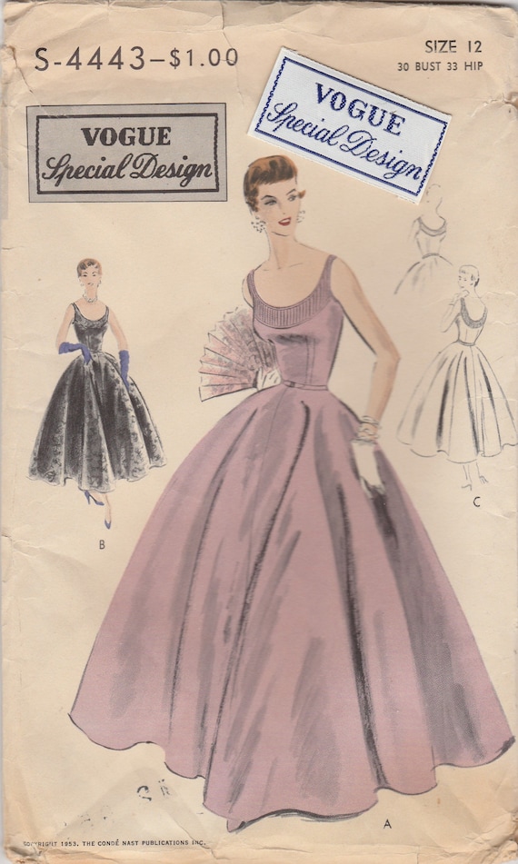 1950s Evening Dress Pattern Vogue Special Design S-4443 Size
