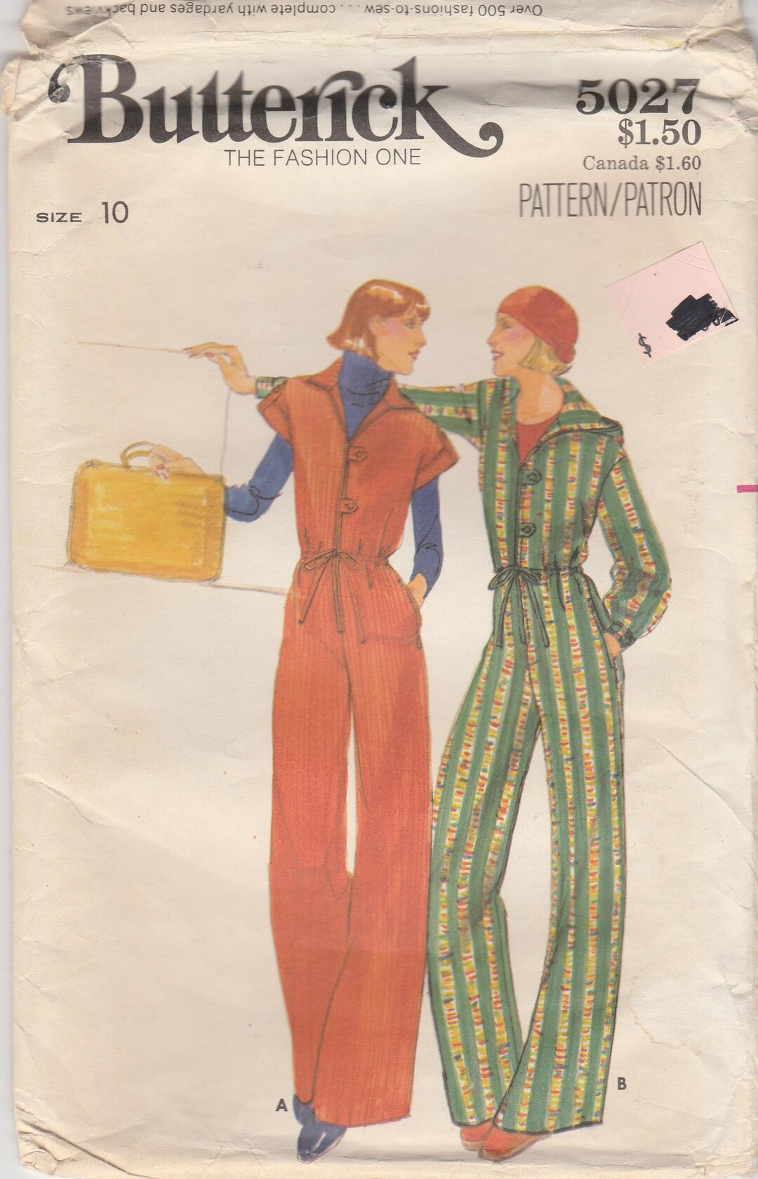 70s Jumpsuit Pattern Butterick 5027 Size 10 Bust 32 1/2 Complete - Etsy