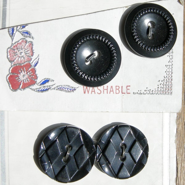 4 Black Vintage Buttons with Nice Details - 2 Pairs