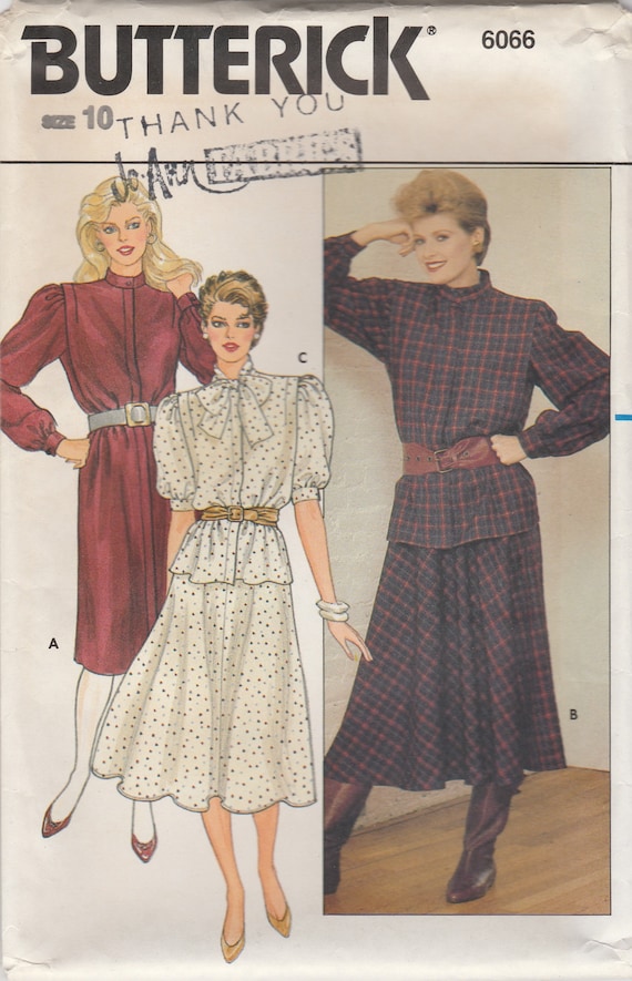 80s Modest Dress, Blouse & Skirt Pattern Butterick 6066 Size 10 Uncut - Etsy