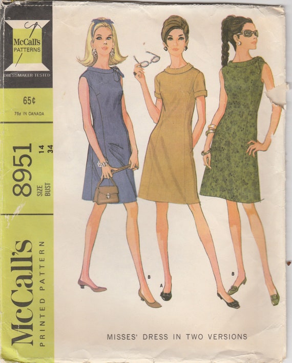 navy blue dress for baby girl Cute 60s A-line Dress Pattern Mccalls 8951 Size 14 Bust 34