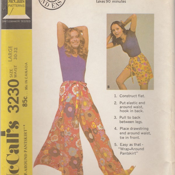 70s Wrap-Pants or Shorts Pattern McCalls3230 Size Large, Waist 30-32 Uncut