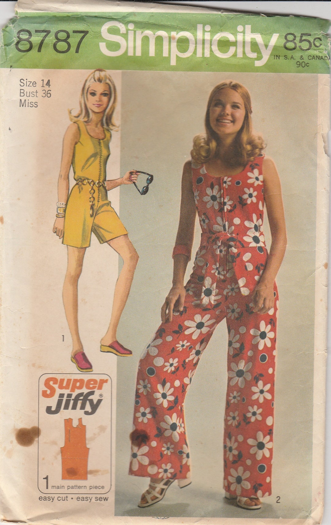 70s Jiffy Jumpsuit Pattern Simplicity 8787 Size 14 - Etsy