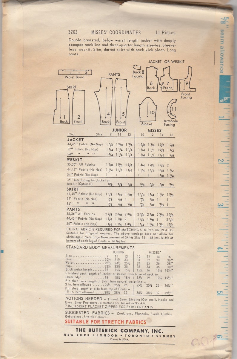 Advance Pattern 3263 1960s Unusual Jacket or Vest Pattern Butterick 3263 Size 16 Bust 36 - Etsy