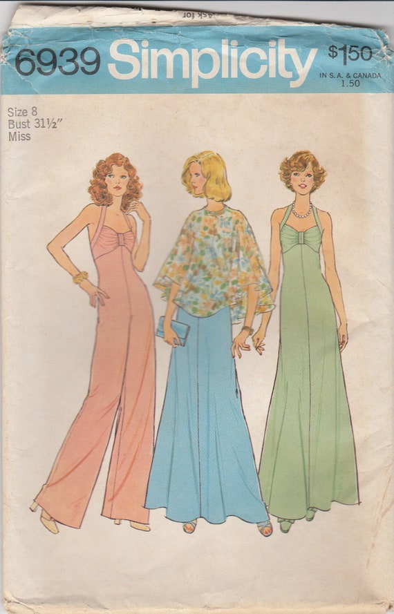 70s Halter Jumpsuit and Dress Pattern Simplicity 6939 Size 8 Uncut - Etsy 70s Halter Jumpsuit and Dress Pattern Simplicity 6939 Size 8 Uncut - Etsy