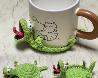 Funny Crochet Turtle Coaster, Handmade Turtle Mug Rug, Cute Knitted Cup Mat, Amigurumi Drink Coaster Gift, Kawaii Desk Accessories