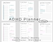 ADHD Planner Printable Daily Weekly Monthly Planner ADHD Productivity Planner Habit Tracker Brain Dump Printable Planner Instant Download