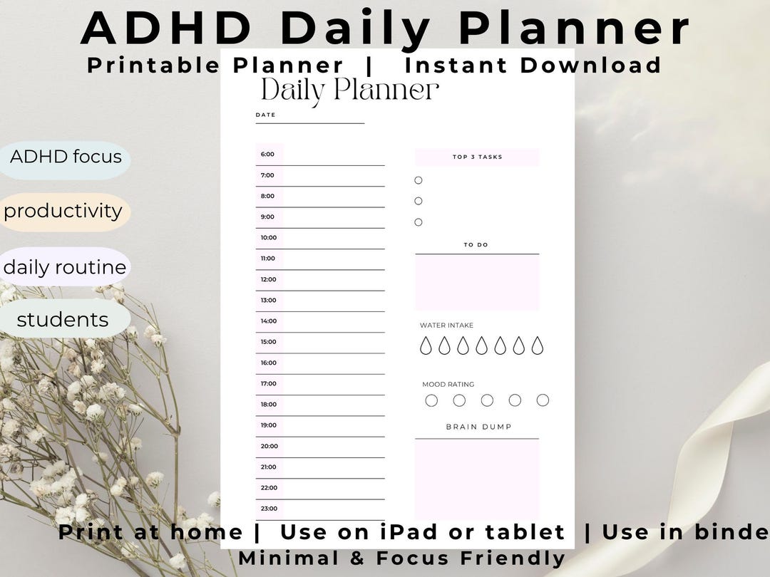 ADHD Daily Planner Pink | Printable Daily Planner | ADHD Productivity ...