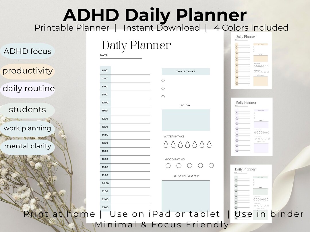 ADHD Daily Planner Printable, Minimalist Productivity Planner, Focus ...