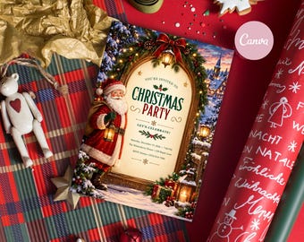 Inbjudan till julfest på kontoret, inbjudan till företagsjulfest, julfirande på jobbet, redigerbar digital Canva-mall