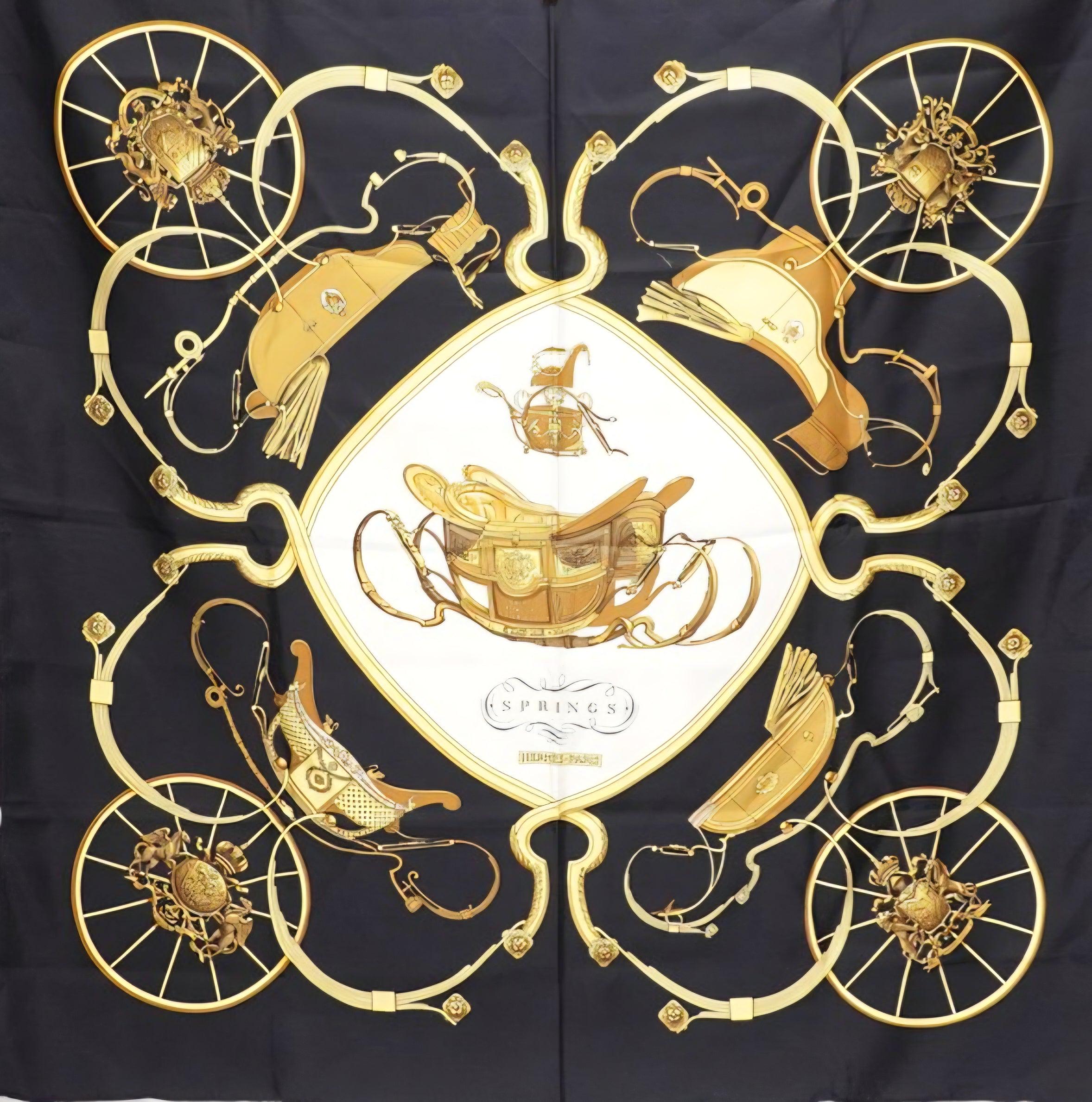 Hermès “Springs” Silk Carré Scarf 90 cm  Classic Equestrian Saddle Design image 2