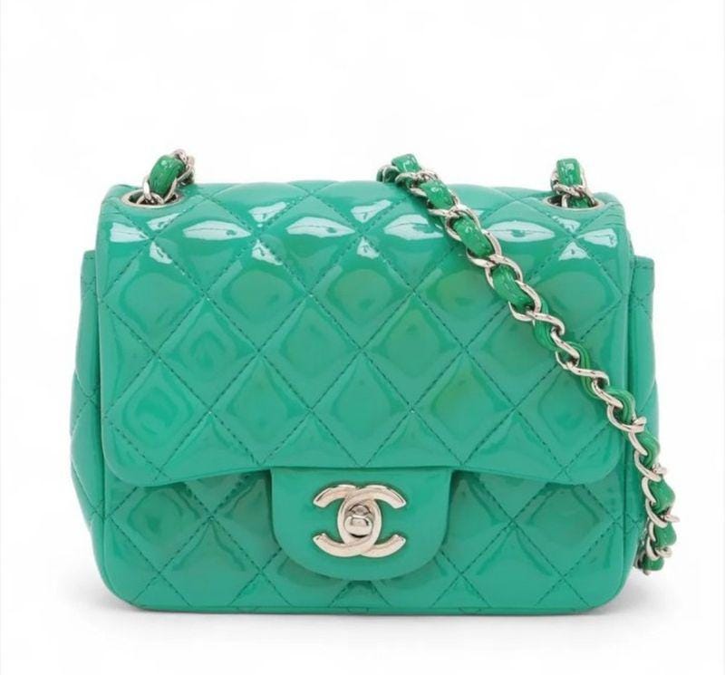 Chanel Mini Rectangular Green Patent Leather Bag