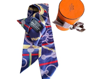 Hermès Panoplie Equestre Blue Silk Scarf Twilly Handbag Accessory