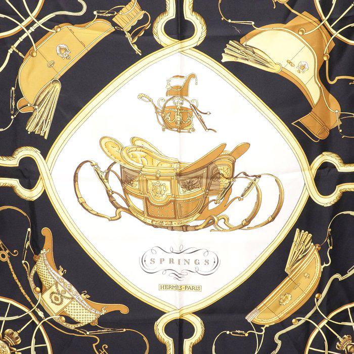 Hermès “Springs” Silk Carré Scarf 90 cm  Classic Equestrian Saddle Design image 10