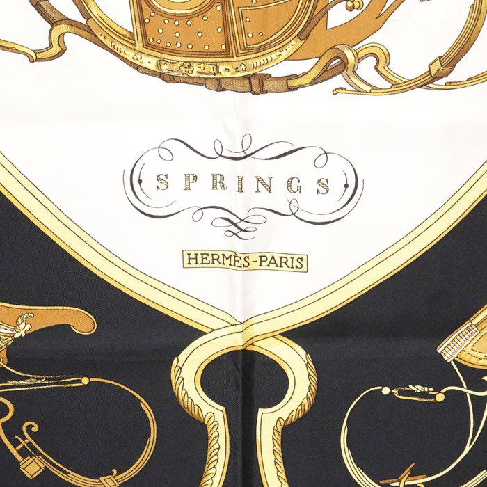 Hermès “Springs” Silk Carré Scarf 90 cm  Classic Equestrian Saddle Design image 5