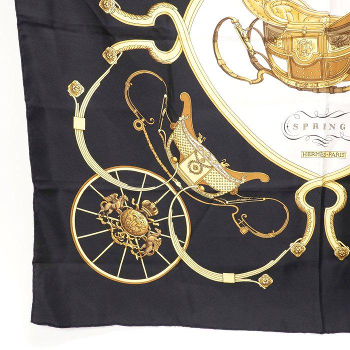 Hermès “Springs” Silk Carré Scarf 90 cm  Classic Equestrian Saddle Design image 3