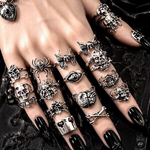 24 Pcs Silver Rings | Multiple Mixed Designs/ Dark themed