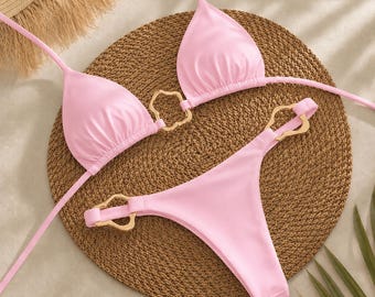 Katoenen bikiniset – gouden hartbedel, badpak met veters