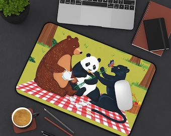 Tappetino per mouse con motivo orso, panda e pantera, in neoprene antiscivolo, ideale per scrivanie e picnic.