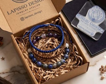 Set di braccialetti in lapislazzuli e ametista realizzati a mano – Regalo per la festa del papà