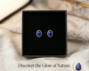 Orecchini a lobo in lapislazzuli naturale, argento sterling 925, pietra preziosa blu minimalista