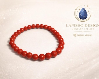 Bracciale con perline di cinabro autentico – Pietra preziosa rossa naturale, gioiello minimalista fatto a mano