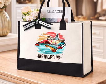 North Carolina Tote Bag, North Carolina Map Bag, North Carolina Pride Bag, North Carolina State Bag, North Carolina Vacation Tote Bag