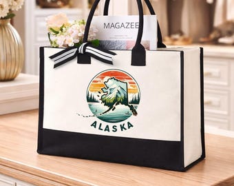 Alaska Tote Bag, Alaska Map Bag, Alaska Pride Tote Bag, Alaska State Bag, Alaska Cities Bag, Country State Pride Bag, Alaska Vacation Bag