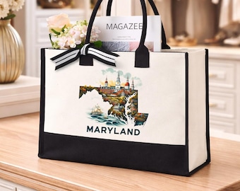 Maryland Tote Bag, Maryland Map Bag, Maryland Pride Tote Bag, Maryland State Bag, Maryland Cities Tote Bag, Maryland Vacation Tote Bag