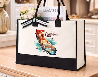 California Tote Bag, California Map Bag, California Pride Tote Bag, California State Bag, California Cities Bag, California Vacation Bag