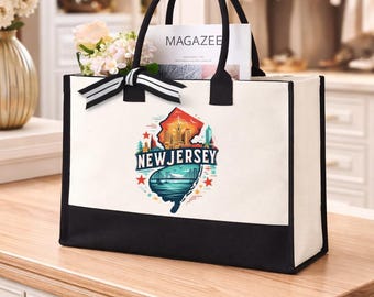 New Jersey Tote Bag, New Jersey Map Bag, NJ Pride Tote Bag, New Jersey State Bag, New Jersey Cities Bag, New Jersey Vacation Tote Bag