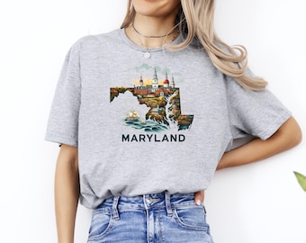 Maryland Shirt, Maryland Map T-Shirt, Maryland Pride Tee, Maryland State Shirt, Maryland Cities Shirt, Maryland Vacation Shirt