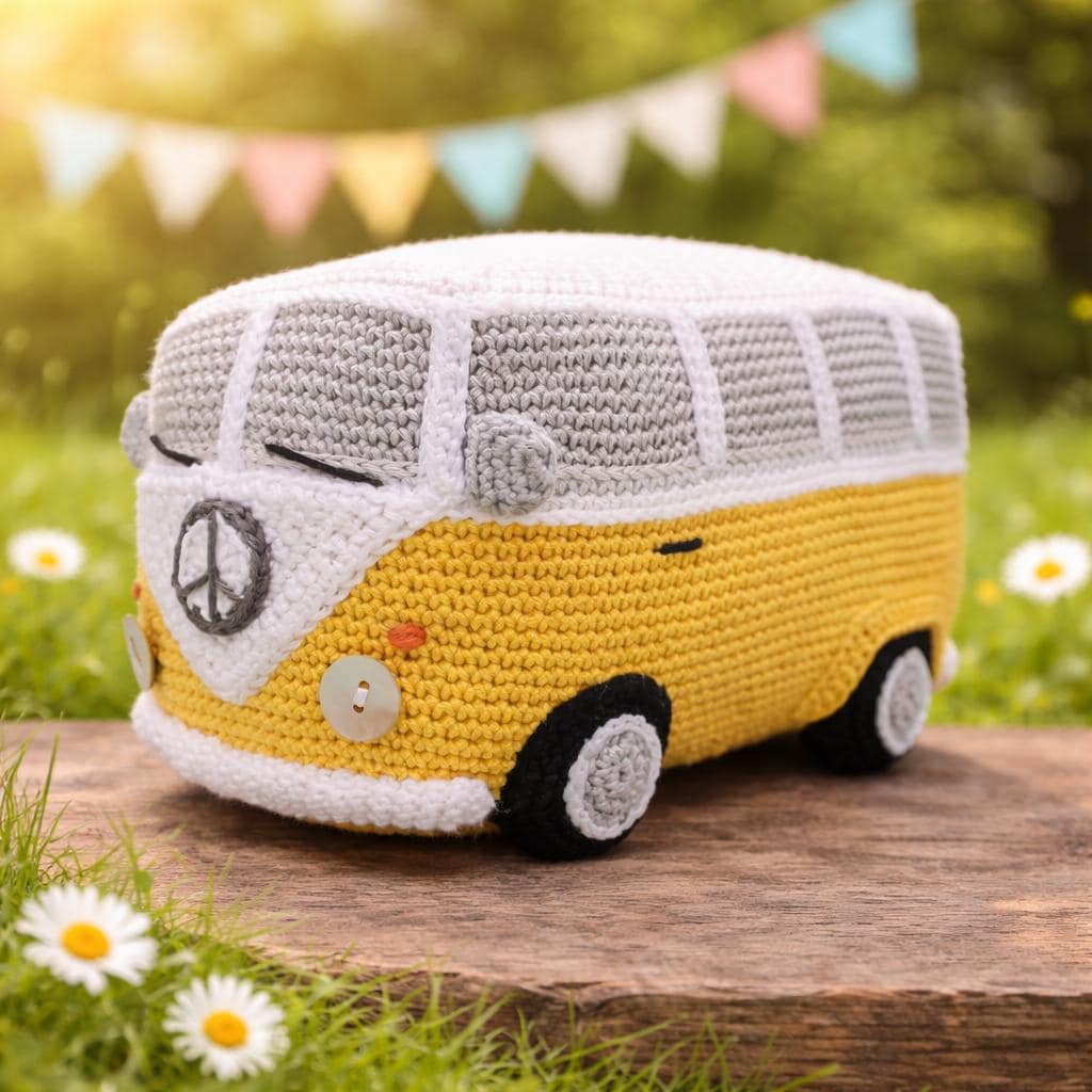 30 Hippie Crochet Patterns for Boho Outfits, Bags, Home Décor, and Gifts 26 Retro Hippie Camper Van Amigurumi Pattern