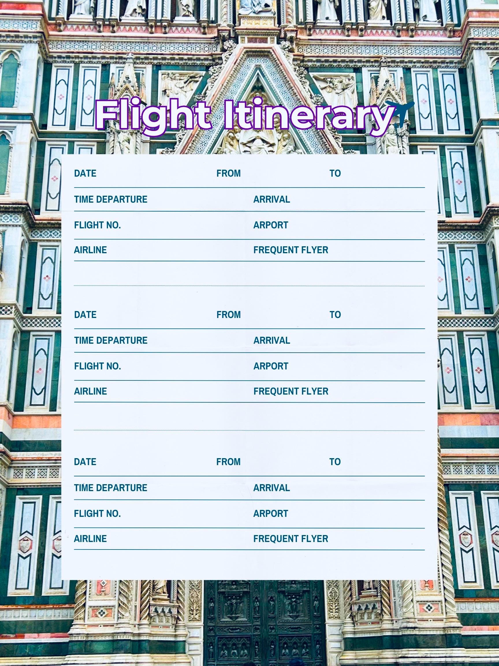 Editable Flight Itinerary Template, Travel Planner PDF (canva Download ...