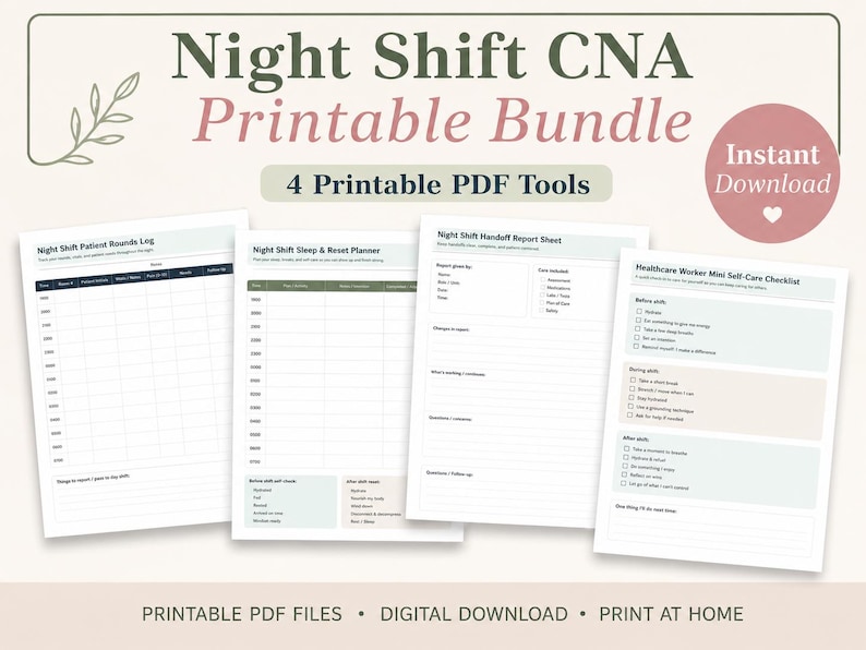 Night Shift Checklist.pdf Night Shift CNA Report Sheet Bundle, Patient Rounds Log, Handoff ...