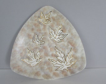 Vintage Triangle Ceramic Leaf Plate - Fall Colors Plate - Maple Leaves - Hand Painted