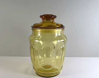 Vintage Lidded Glass Jar Canister - Harvest Gold