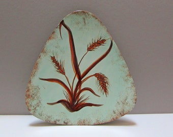 Vintage Hand Painted Ceramic Plate - Triangle Plate - Wheat Heads - Fall Colors