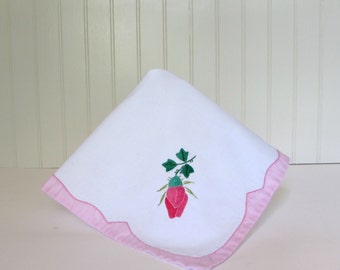 Vintage Rose Bud Guest Towel - Applique Towel - Fingertip Towel