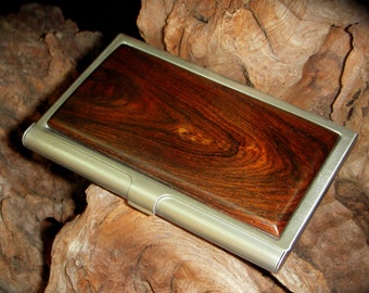 BRAZILIAN ROSEWOOD Business Card Case - Stainless Steel Matte Finish - Gift for Dad - Gift for the groom - Company gift