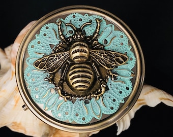 Large Honey Bee Pill Box, Antique Bronze Finish, USA Made