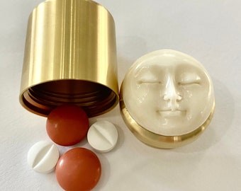 2 Sizes Moon Face,Pill Box, Birth Control Pill Case. Waterproof pill box ,Medicine box, Pill Organizer, Pill Case Gift, Brass pill case