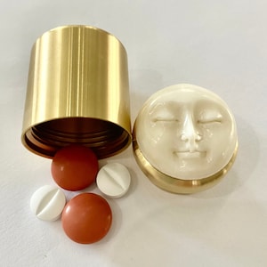 2 Sizes Moon Face,Pill Box, Birth Control Pill Case. Waterproof pill box ,Medicine box, Pill Organizer, Pill Case Gift, Brass pill case