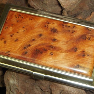 Caja de tarjeta de visita exótica Thuya Burl, regalo para hombre, regalo para el novio, regalo corporativo, cajas de tarjeta, caja de tarjeta de madera, caja de tarjeta de visita