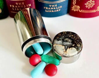 Maligano Jasper Stainless Steel Pill Case,  Vitamin Holder